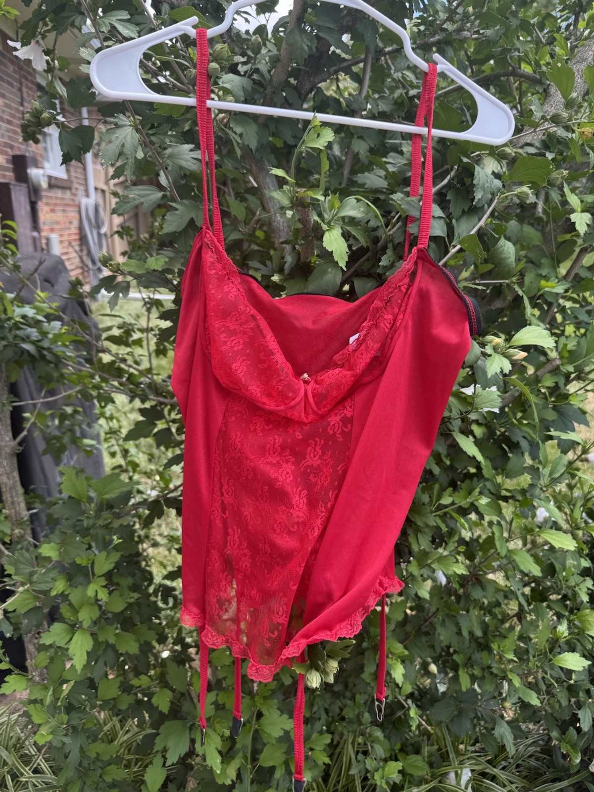 Vintage NAN FLOWER Lingerie MEDIUM Satin Red Lace Garter Straps Teddy