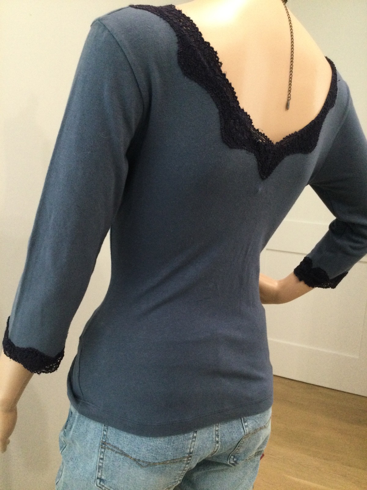 NWT Anthropologie Ann Ferriday Dusty Blue Lace Trim Romantic Top M Bella Swan