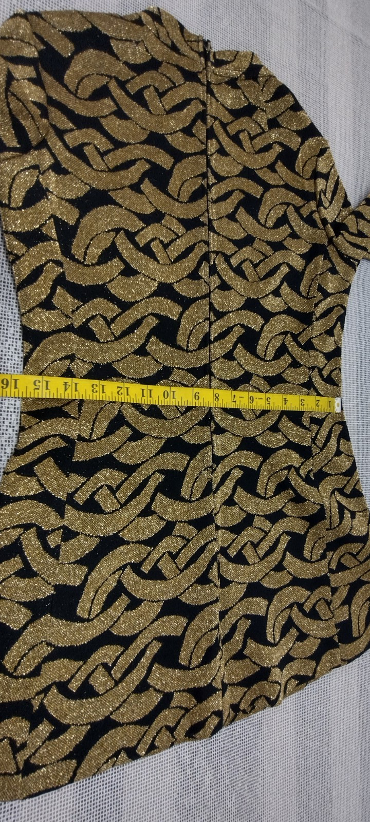 Vintage 60s Mod Mini Dress Gold Metallic Virgin Wool KIMBERLY M MOCK LONG SLEEVE