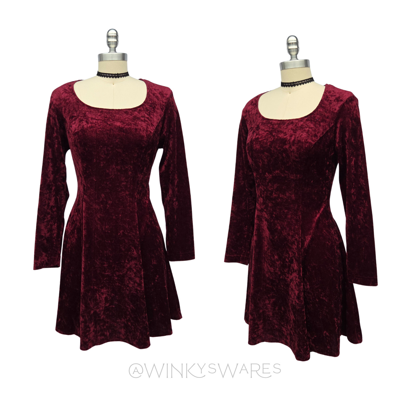 Vintage 90s Crushed Velvet Mini Dress Size S Grunge Goth Berry Red Skater