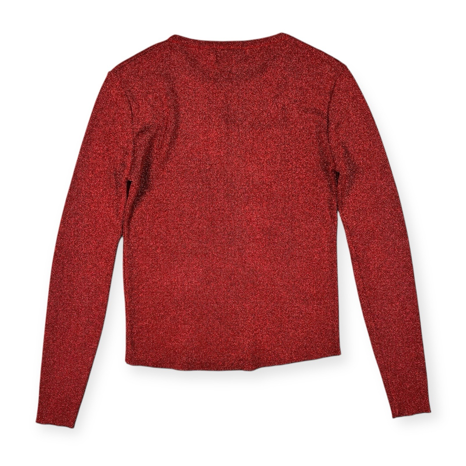 Paul Harris Women’s Vintage Red Metallic Stretchy Long Sleeve Top Holiday L