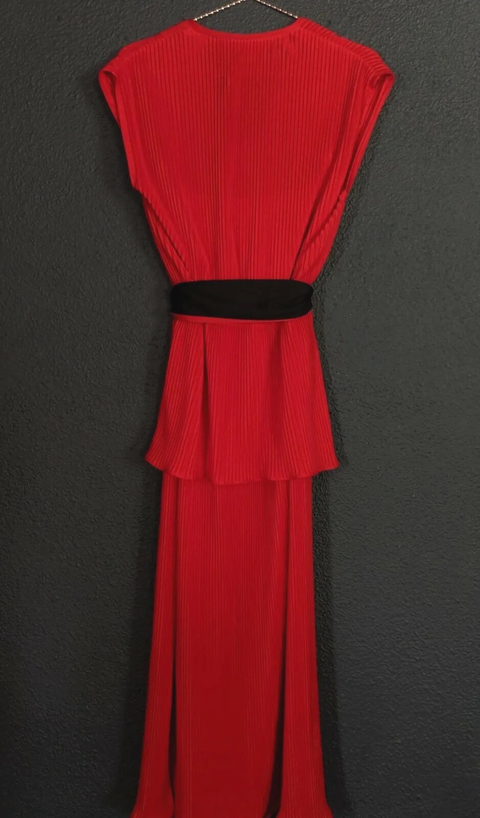 Vintage Three Flaggs Accordian Pleat Red Blouse Skirt Set Stunning Edith Flagg M