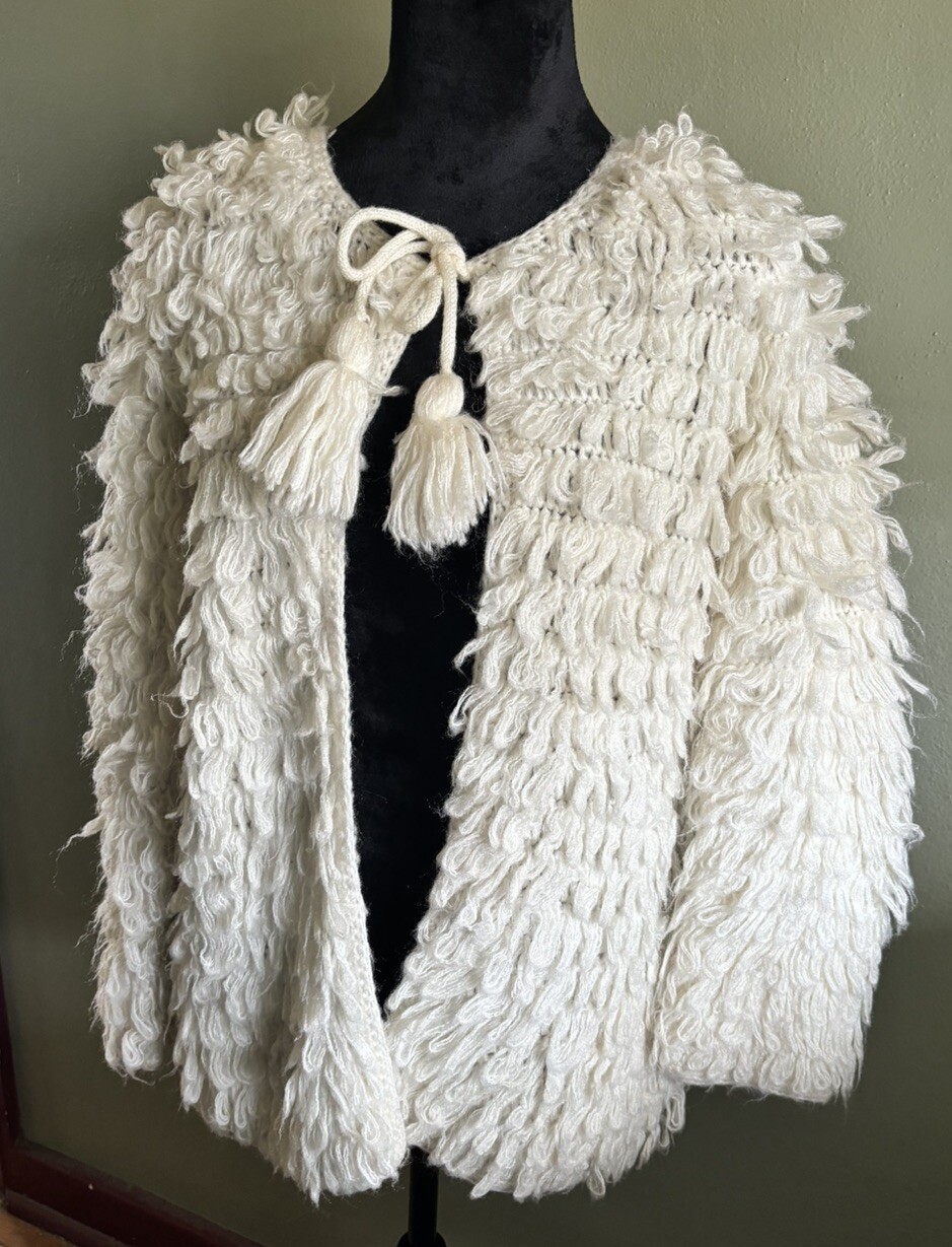 70s Rochelle California INSANE SHAGGY LOOPED Cardigan Sweater.medium