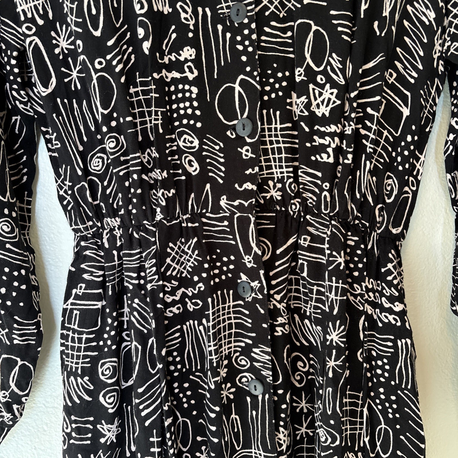 90s Squiggle Button Down Dress Petites By Willi Size 14 100% Rayon