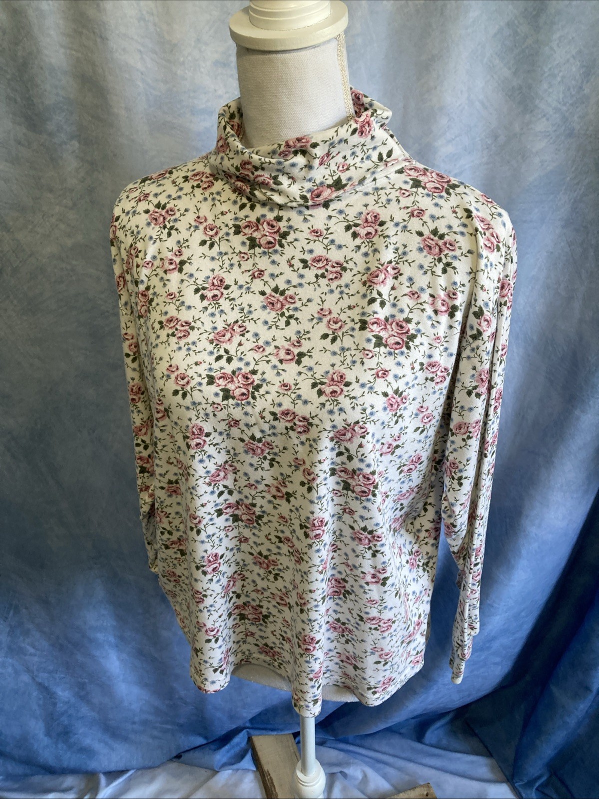 VTG 90s American Weekend Floral Turtleneck Top L Large Cotton Blend Cottagecore