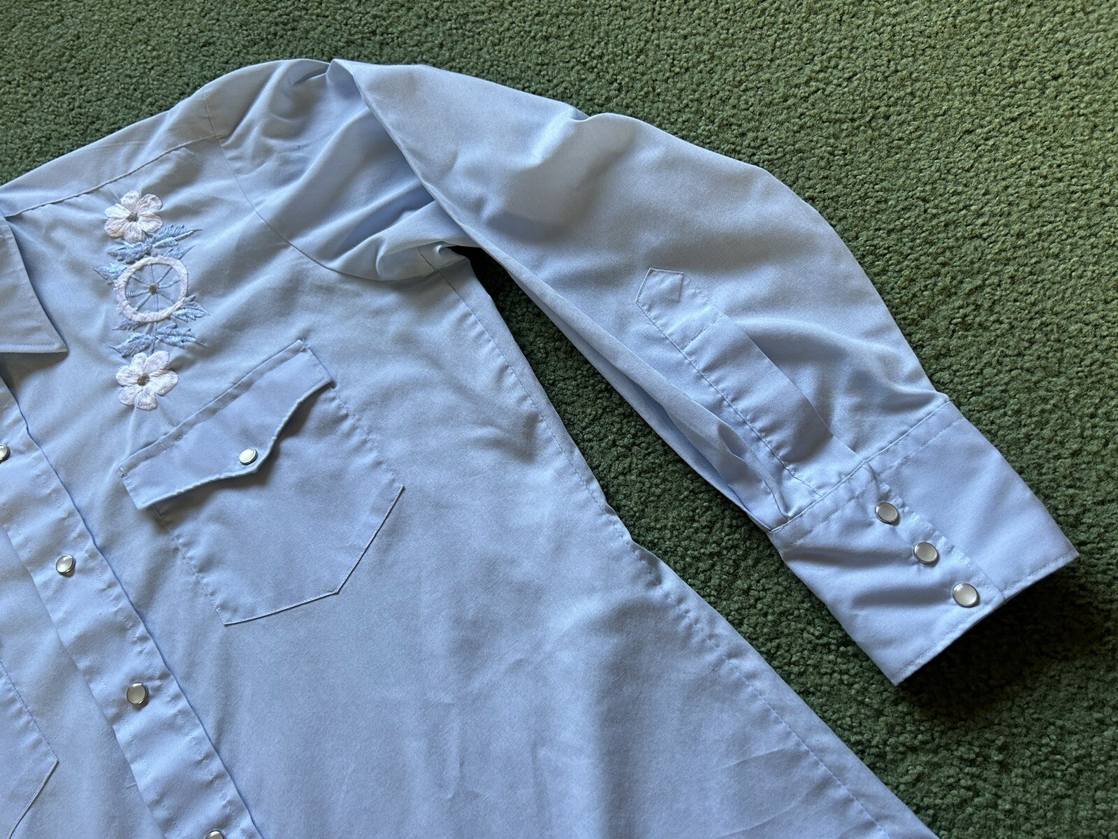 Vintage Women’s Karman Pearl Snap Button Down Long Sleeve Blue Western Shirt