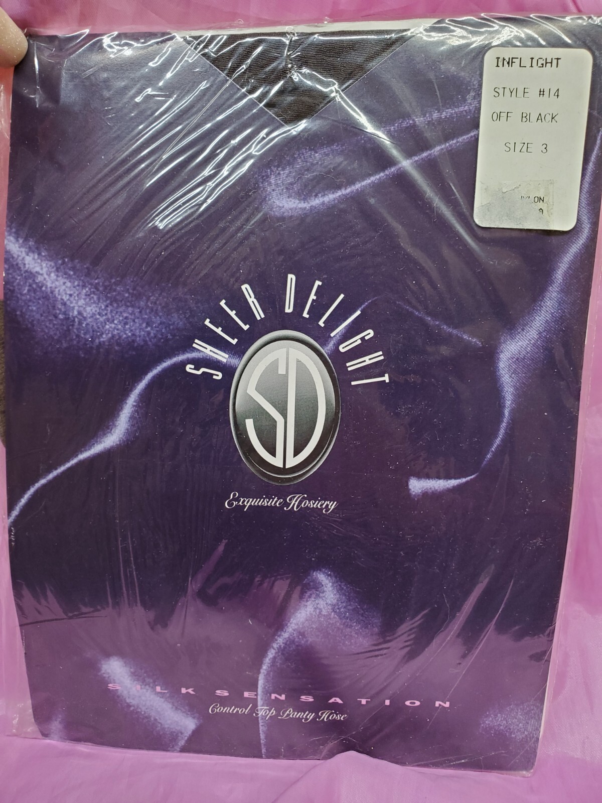 Vtg 1970s SD SHEER DELIGHT EXQUISITE HOSIERY PANTY HOSE OFF BLACK NOS PLUS Sz 3