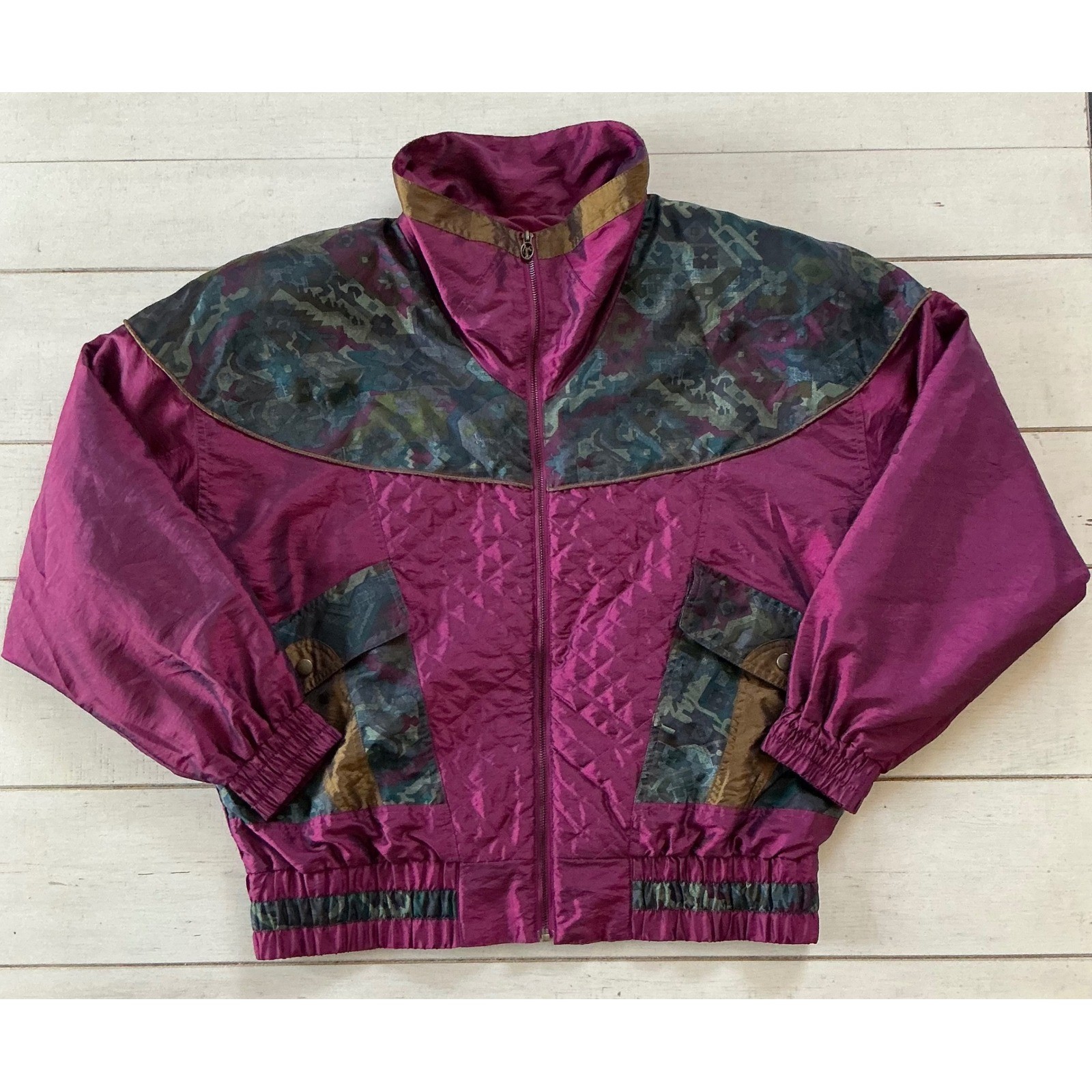 Vintage Lavon Magenta Purple Iridescent Windbreaker Geometric Abstract Jacket L