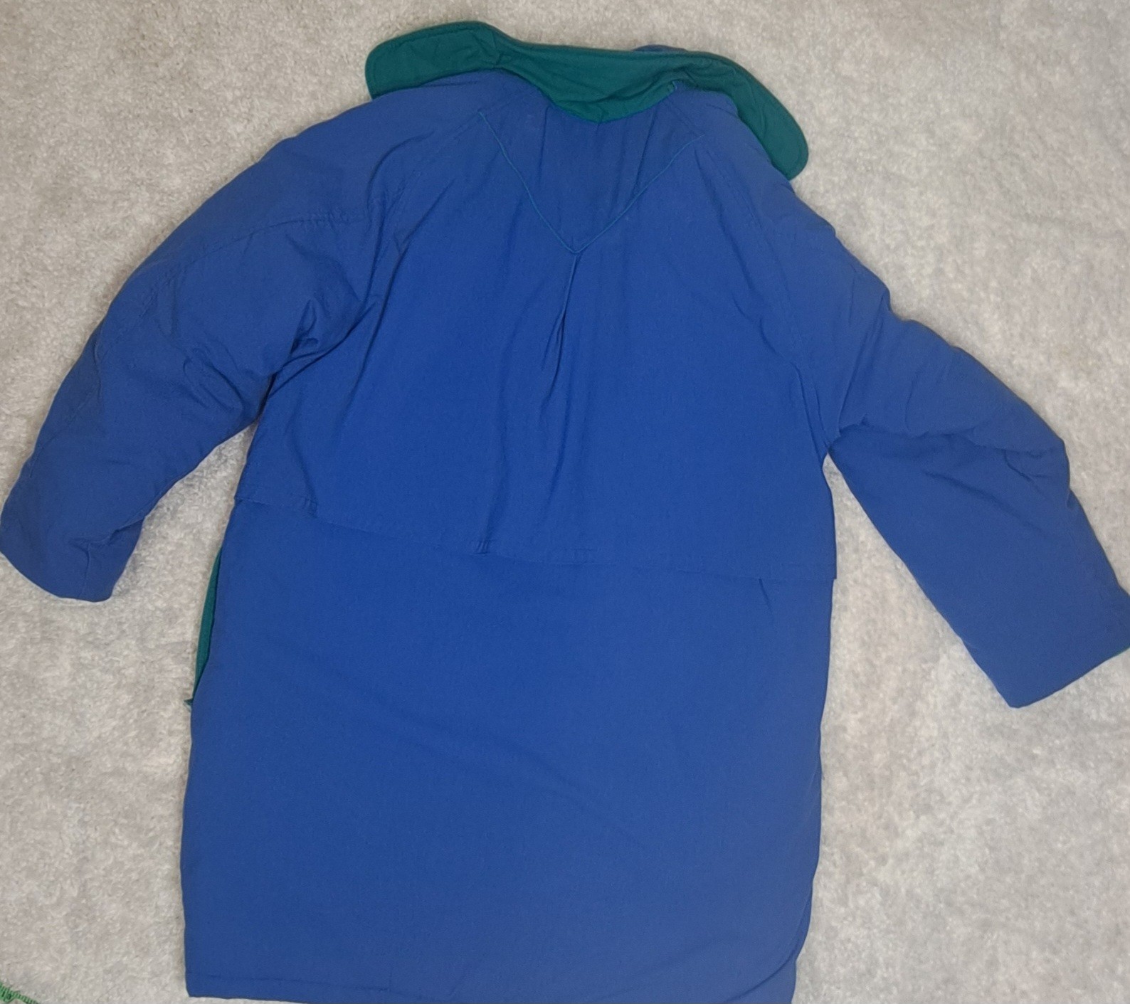 Vintage 80s Andy Johns Retro Blue Green Long Jacket Coat Duster Women’s Large L