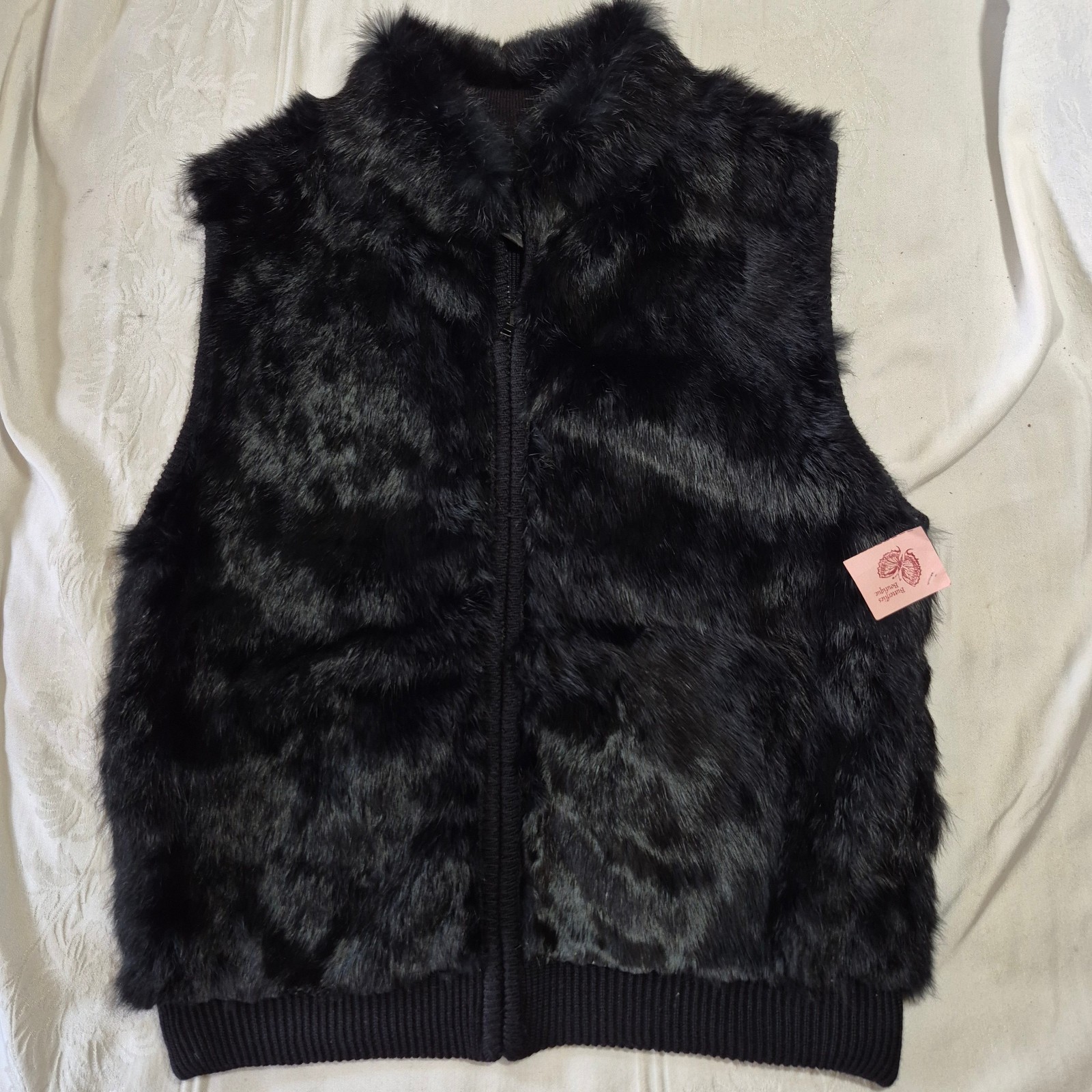 VTG 80s Rochelle California Real Rabbit Fur Wool Sweater Vest Black Medium MINT
