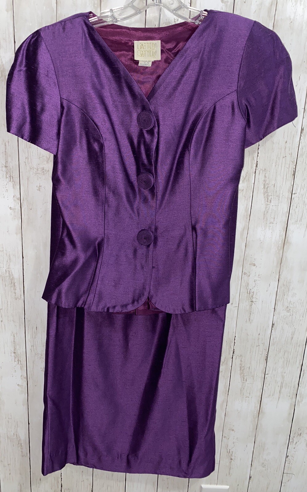 Watters Watters Sz 10 Vintage USA-2 Pc Long Skirt Suit Set Purple Retro Buttons