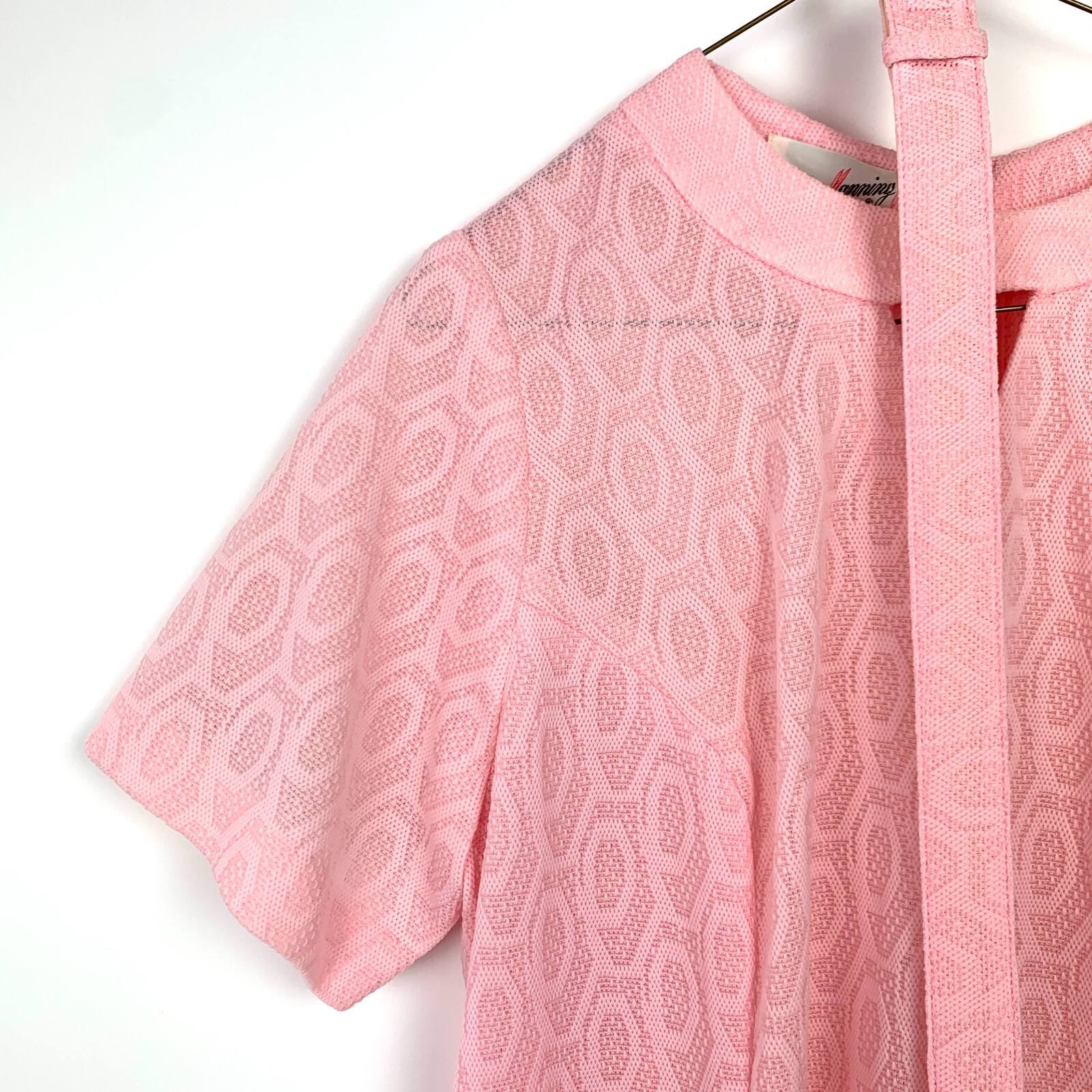 Vintage 60s Martha Manning Original Pink Textured Polyester Belt Dress Chest 44″