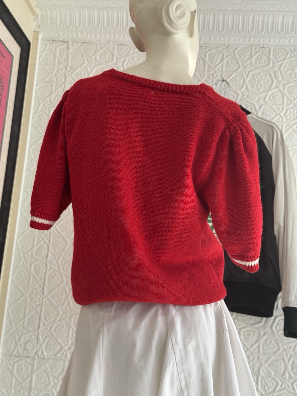Vintage Cheerleading Sweater-1980s-Varsity-Red-Cheer-Team-coquette-Small/Medium