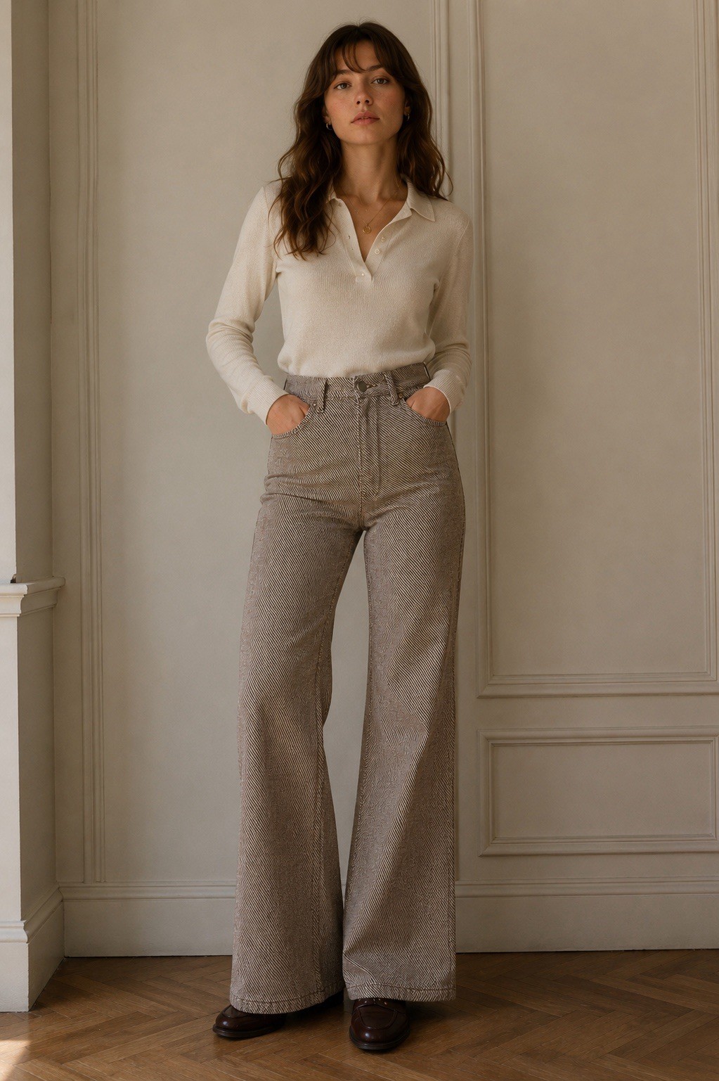 Vintage Levi’s for Gals Brown Micro Stripe High Waist Wide Leg Pants 70s Style S