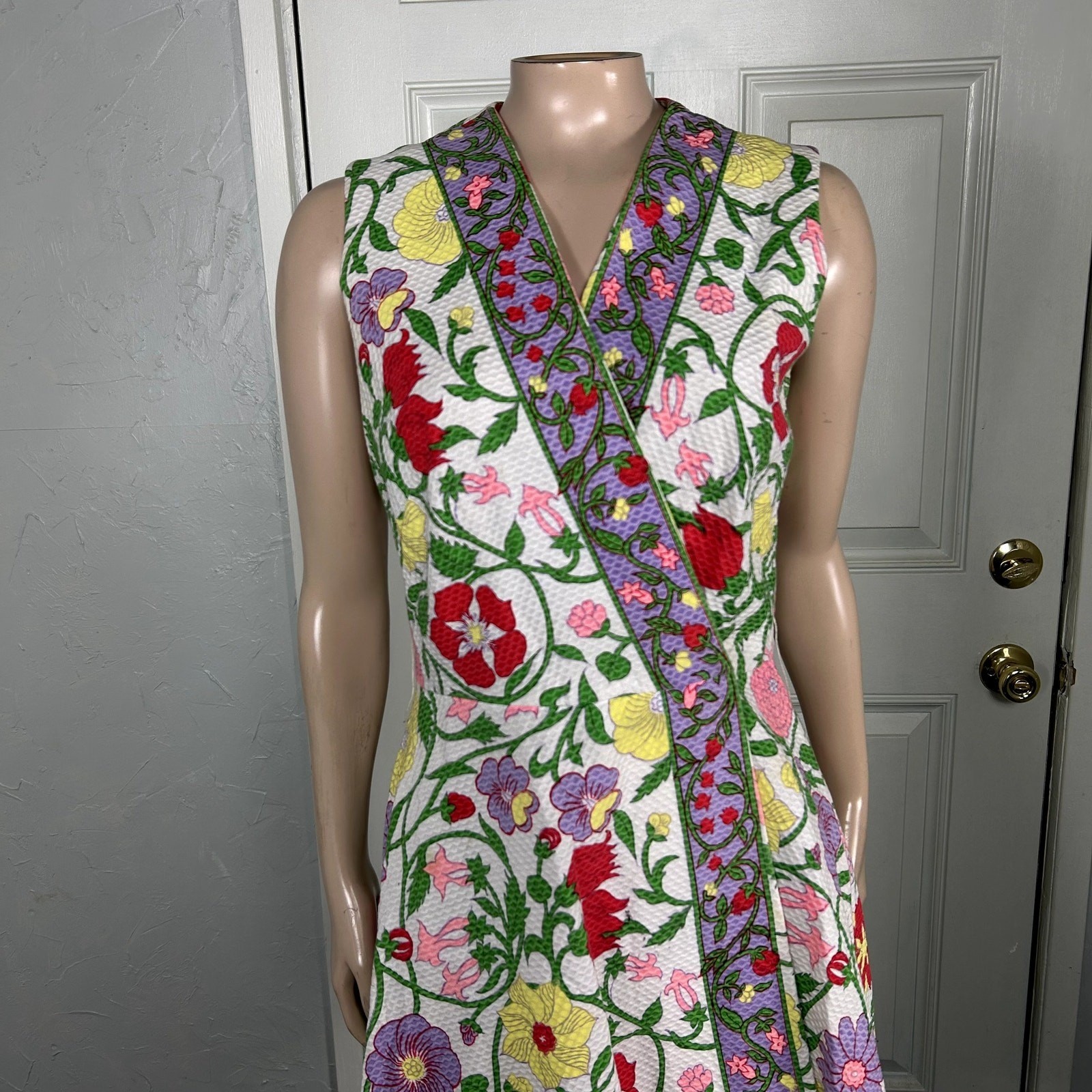 Vintage 60s 70s Womens Wrap Dress Serbin Party Cotton Floral Boho Bright P3-22