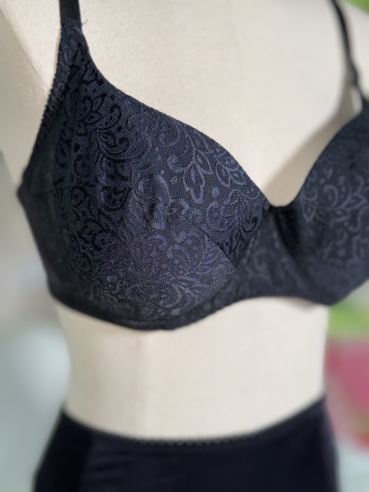 Vtg Y2K Vassarette Bra Satin Scroll & Vanity Fair Panty Brief Set 7 L Black 38C