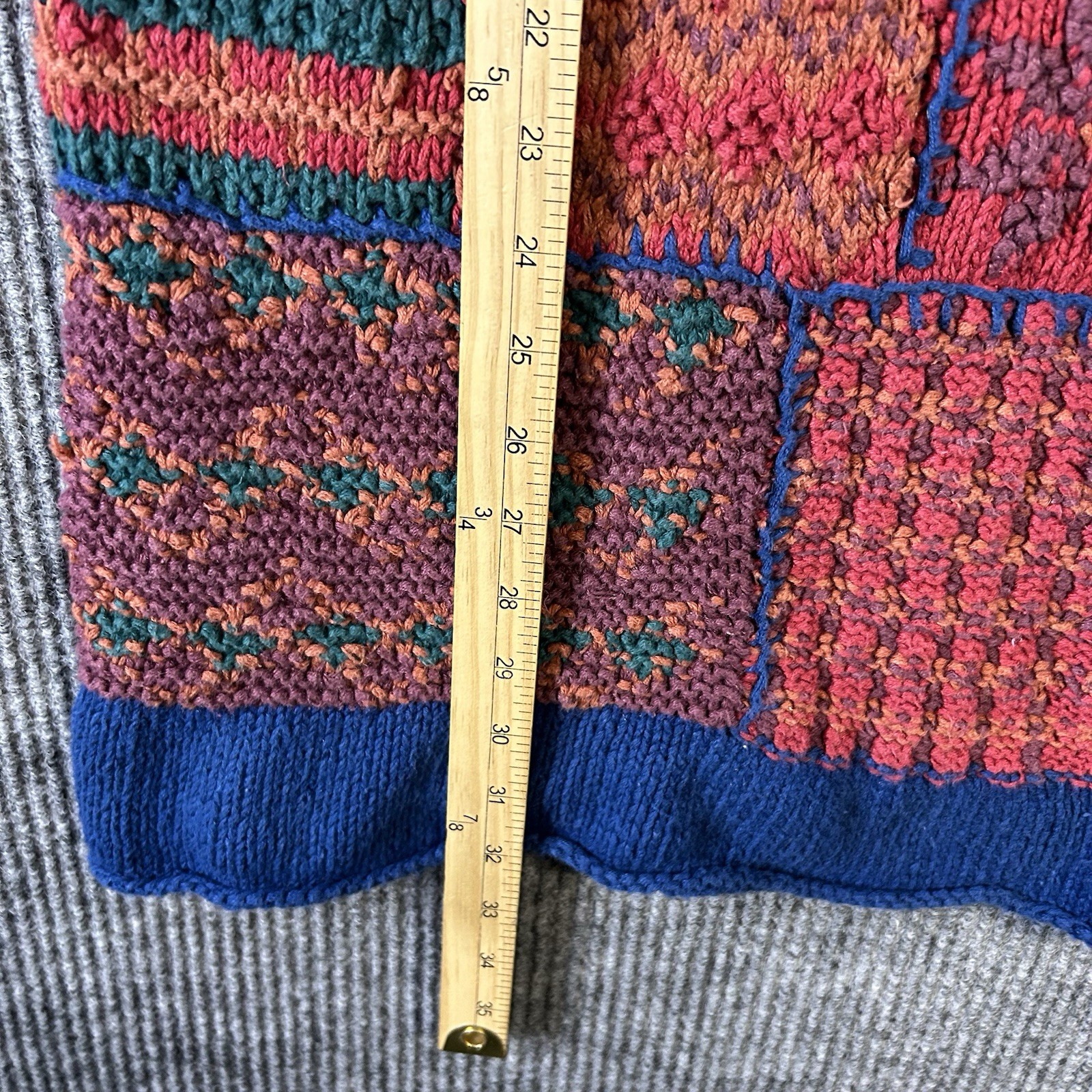 Vintage Erika II Sweater Women’s 3X Hand Knit Blue Red