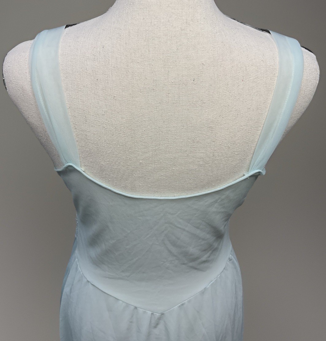 VTG Lisette Lingerie Blue Lace Chiffon 2 Layer Nightgown Sz 32/S Hollywood Glam