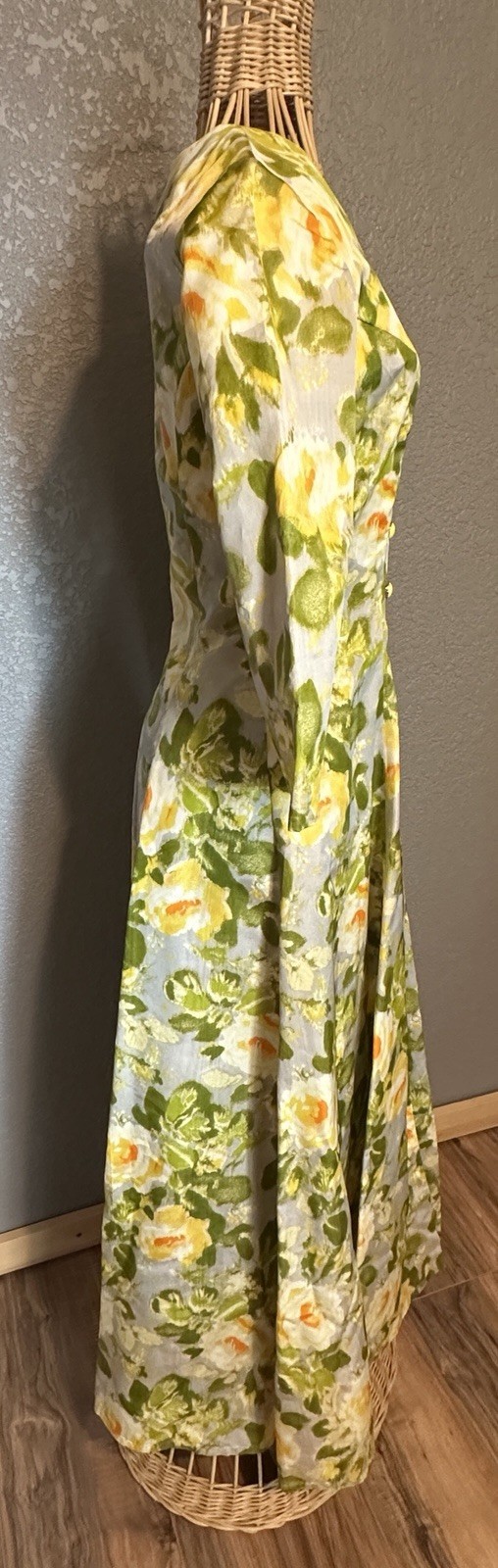 Vtg 50s Handmade Luxurious Floral Taffeta Hostess Gown Coat Glamour Mid Century