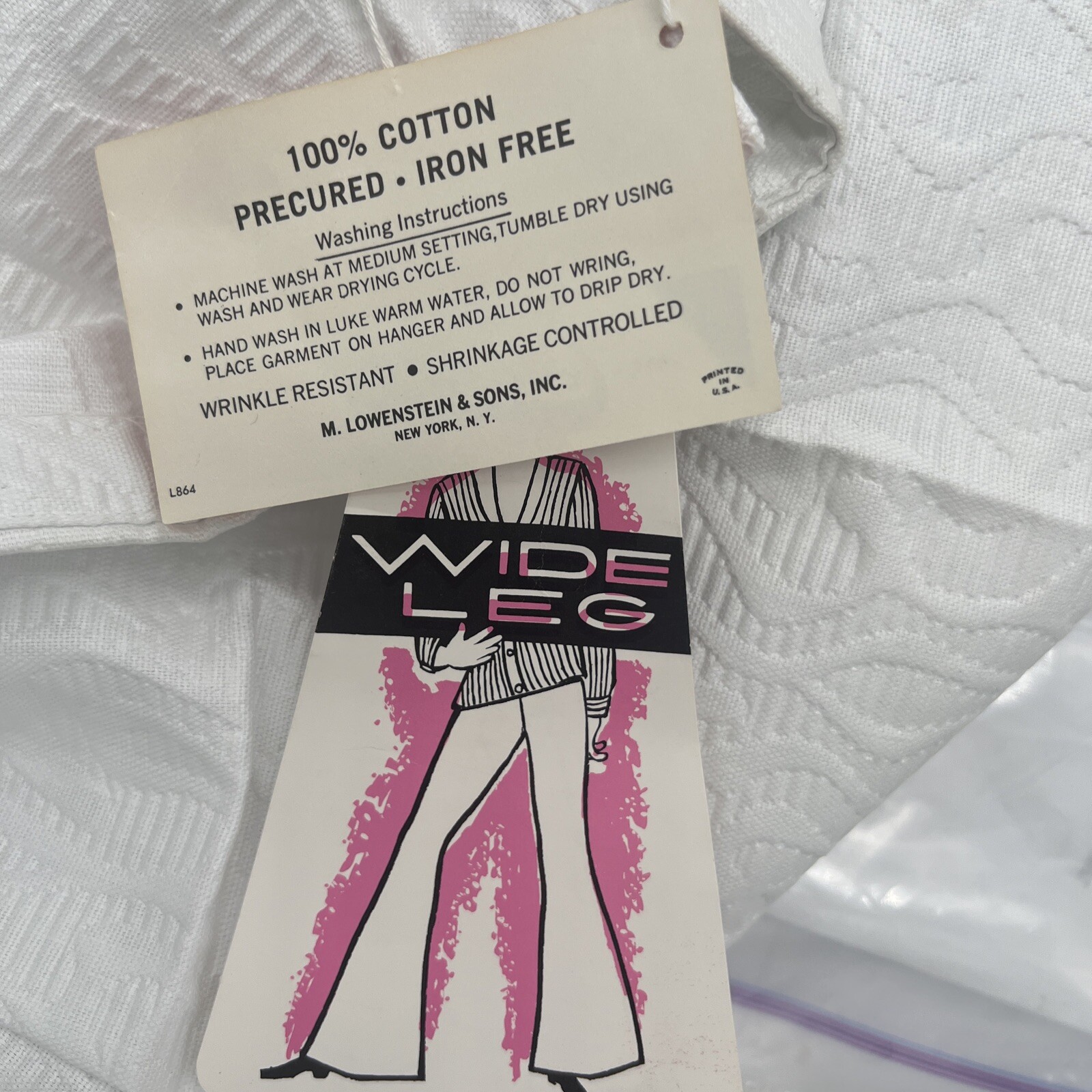 Vintage large Wide Leg White Pants M. Lowenstein & Sons, Inc. Original Tags