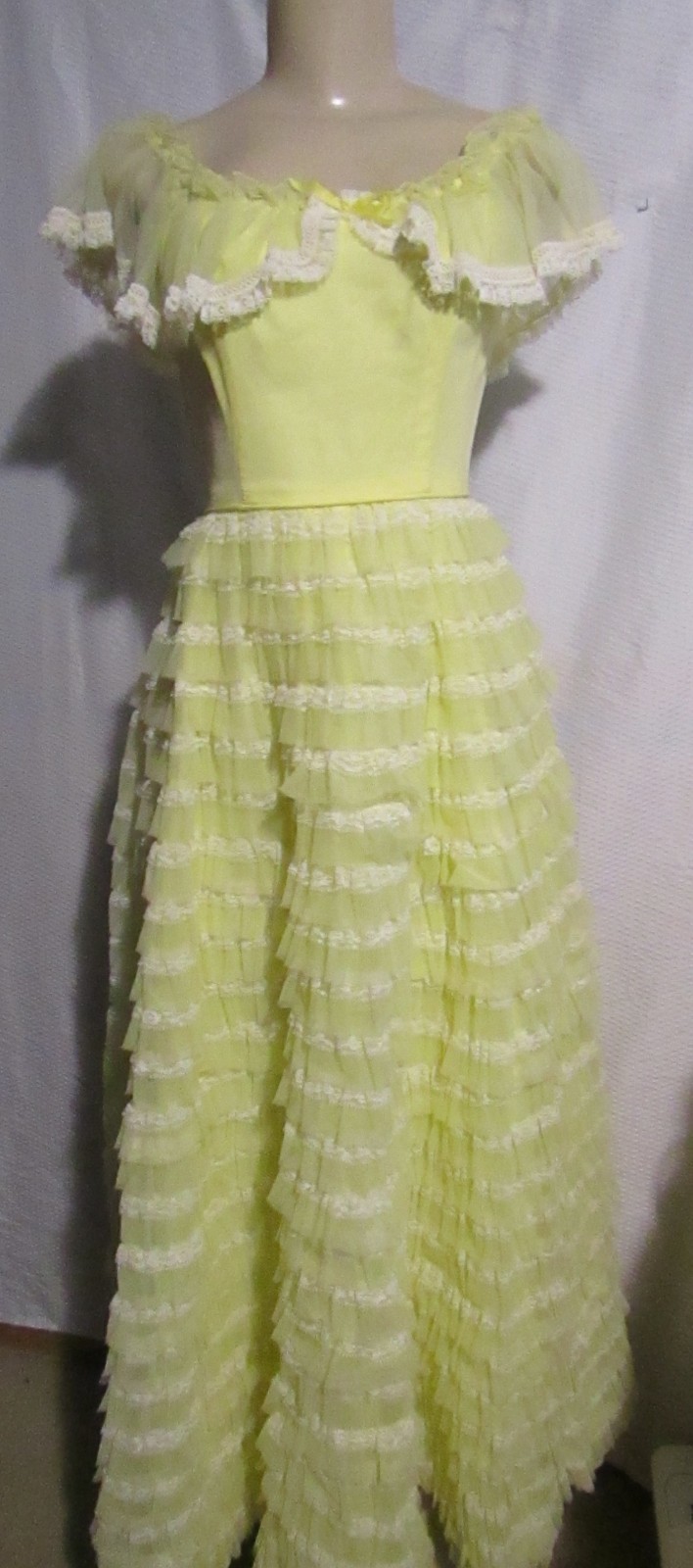 Vtg 60’s Nadine Union Made Yellow Prom Dress Cupcake Tiered Tulle Sz 5 / S Lace