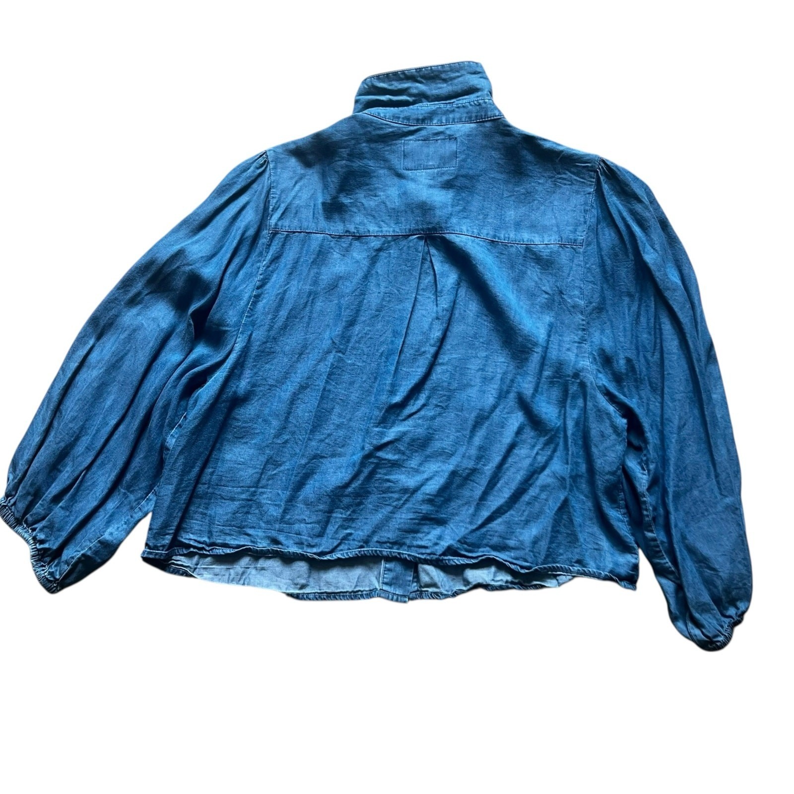 Ellandemm Tencel Denim Two Piece Set Blue Puff Sleeve Crop Top Shorts XL 2XL