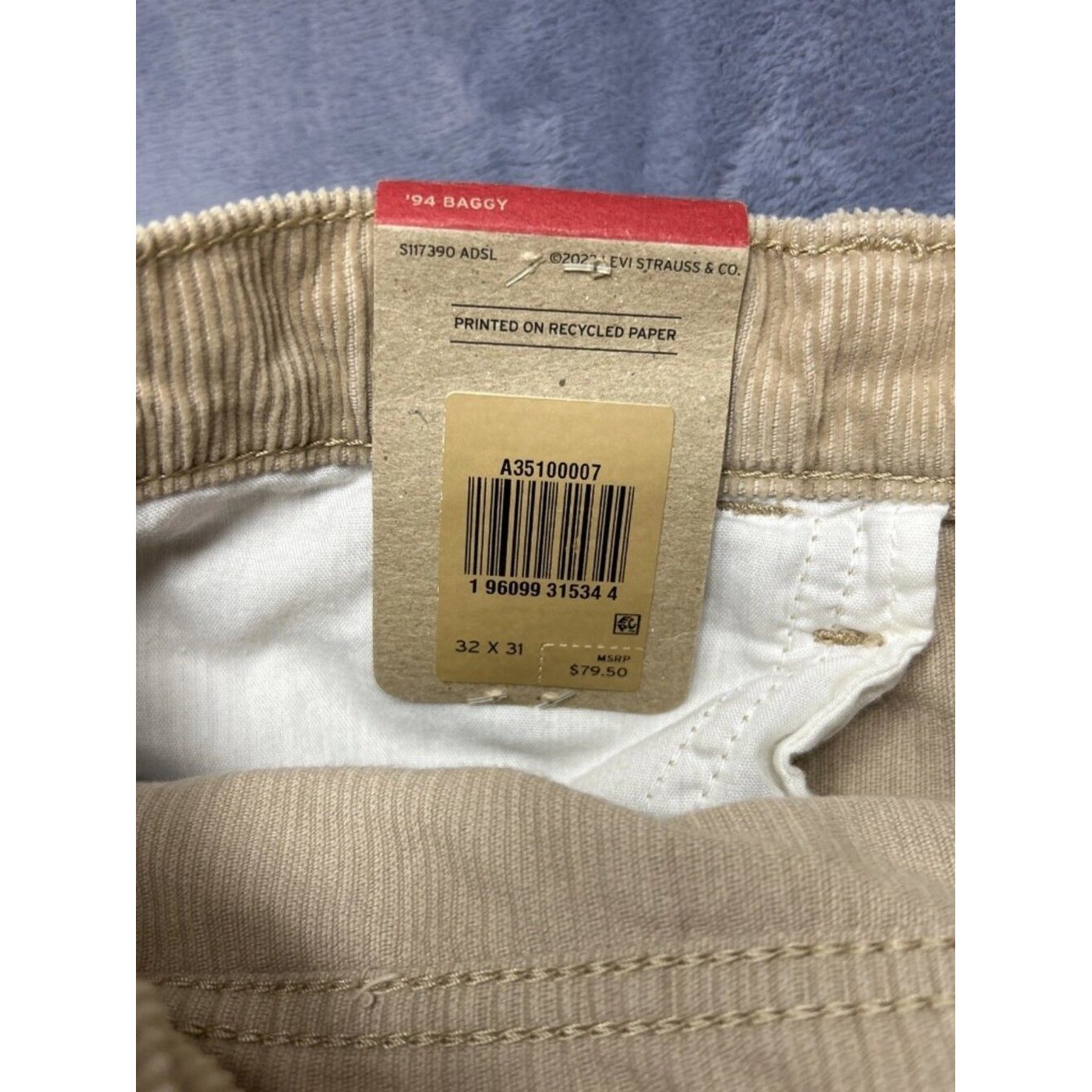 Levi’s Corduroy Pants Women’s 32×31 ’94 Baggy Dijon Loose Fit Straight Leg NWT