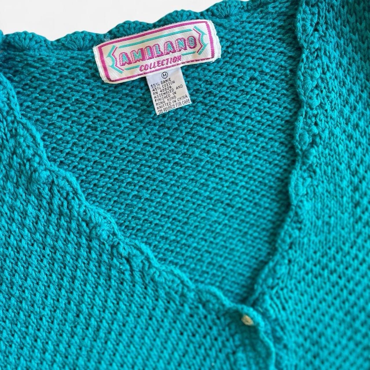 Vintage Teal Turquoise Knit Amilano Collection Button Front Cardigan Sweater