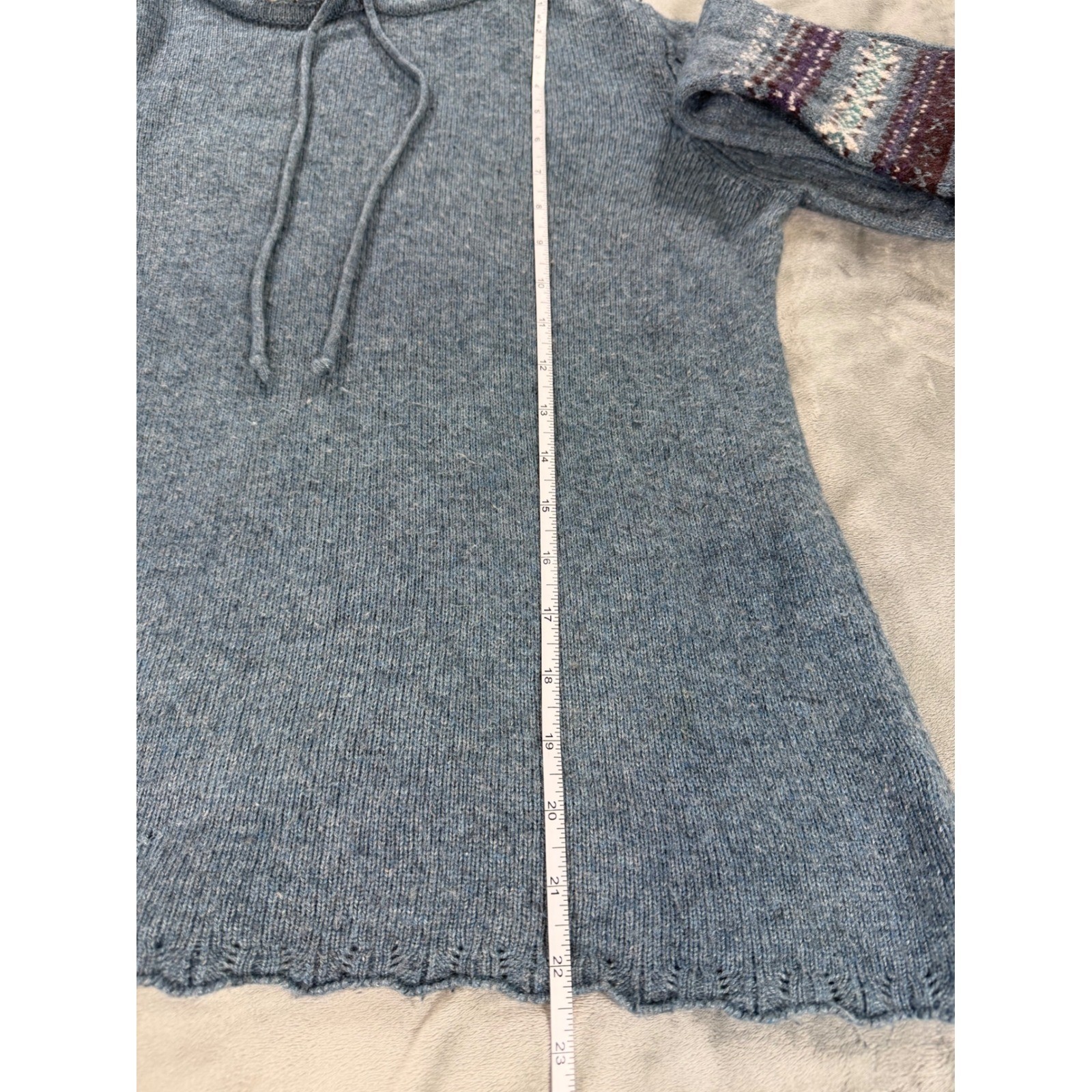 VTG Eddie Bauer Sweater Womens M Blue Lambswool Angora Cashmere Fair Isle Hoodie