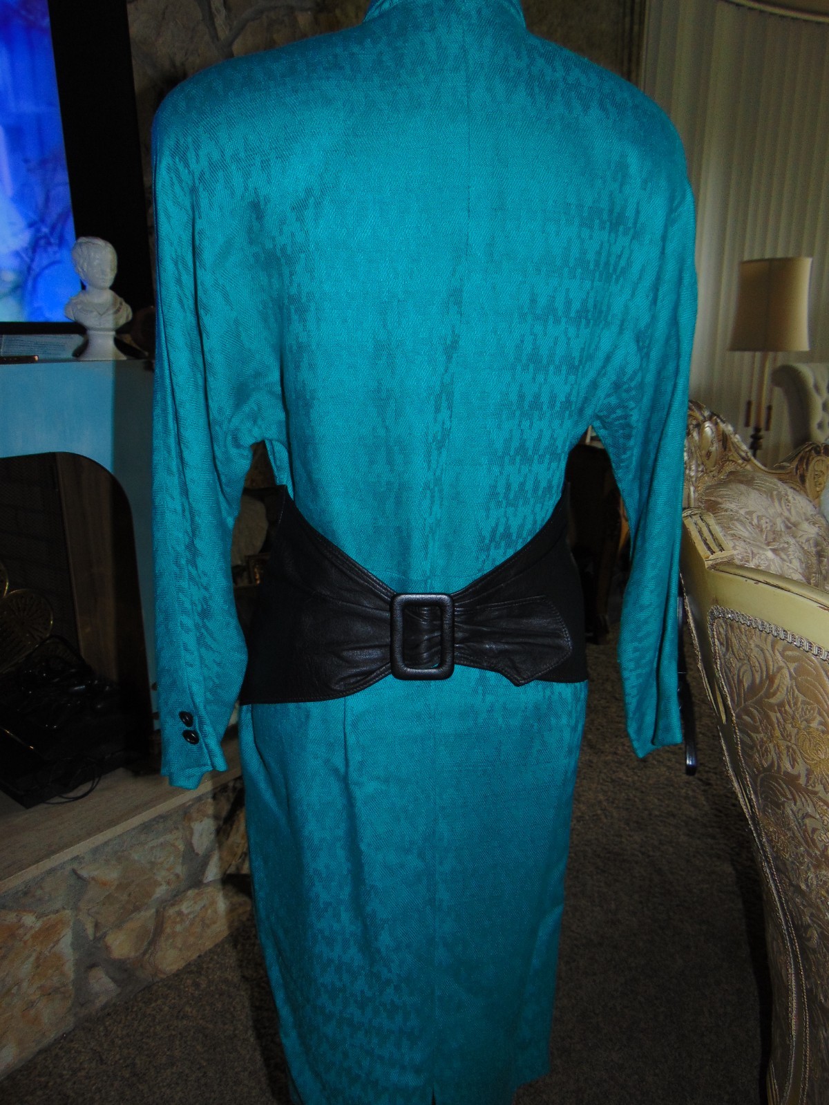 Vintage 80s NAFTA – LINE Dress France Fitted Secretary Geek Green Black 38/8 US