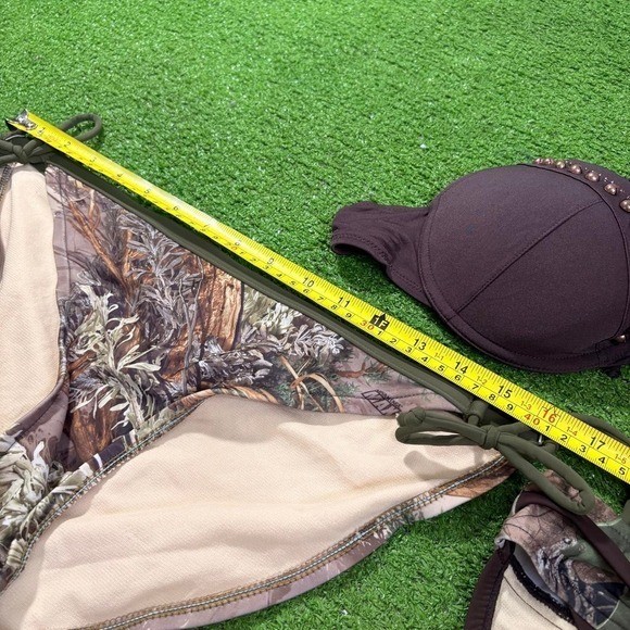 Vintage Y2K Women’s Camo Swim Suit Chocolate Brown Studded Bikini