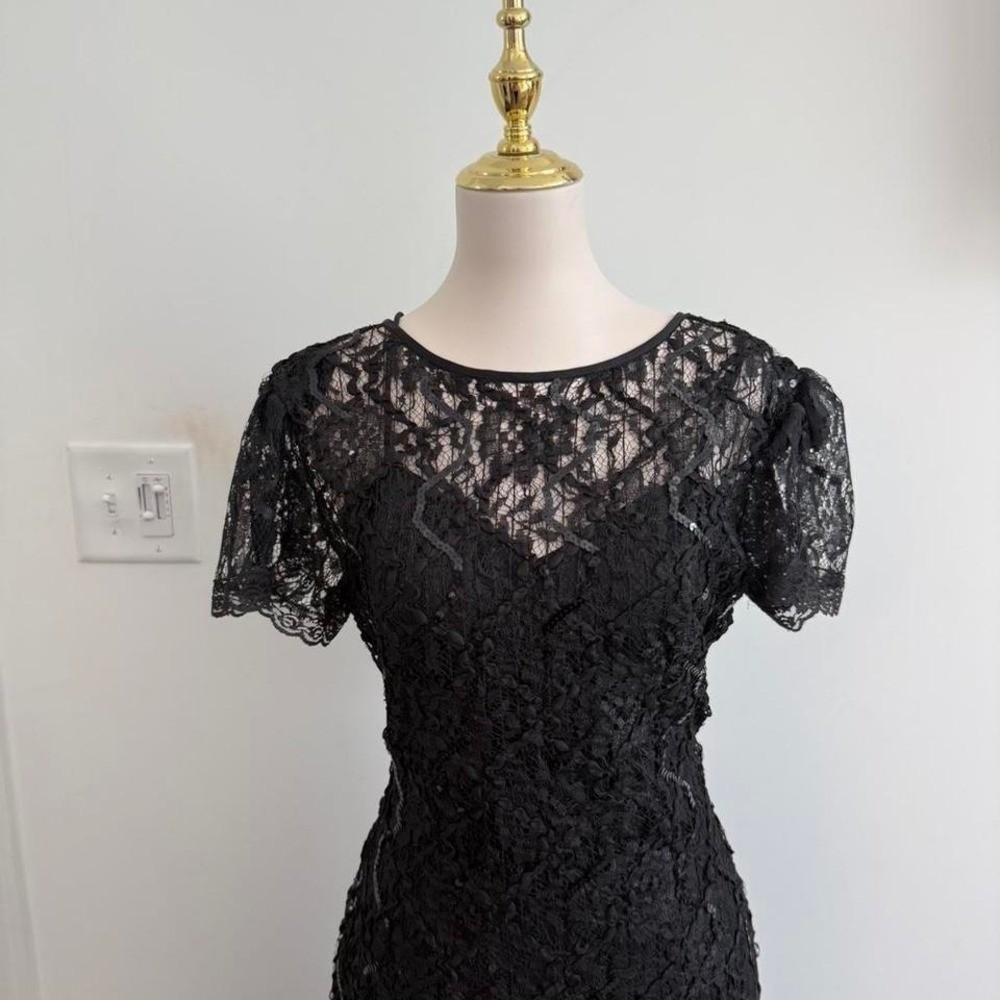 Vintage HW Collections Black Lace Sequin Midi Dress Size 10