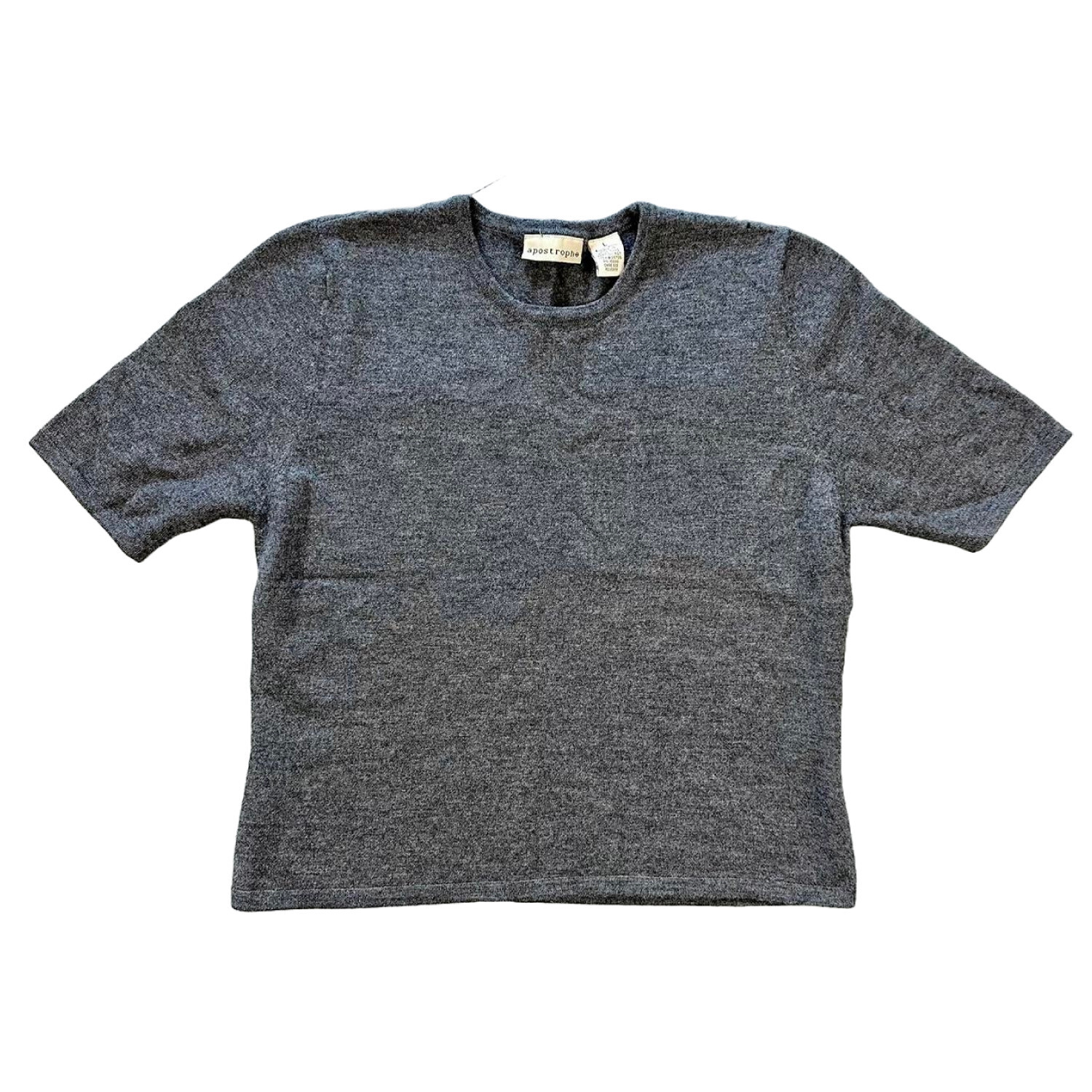 Early 90s Vintage Basic Grey Boxy Knit Sweater T-shirt M L Work Office Top