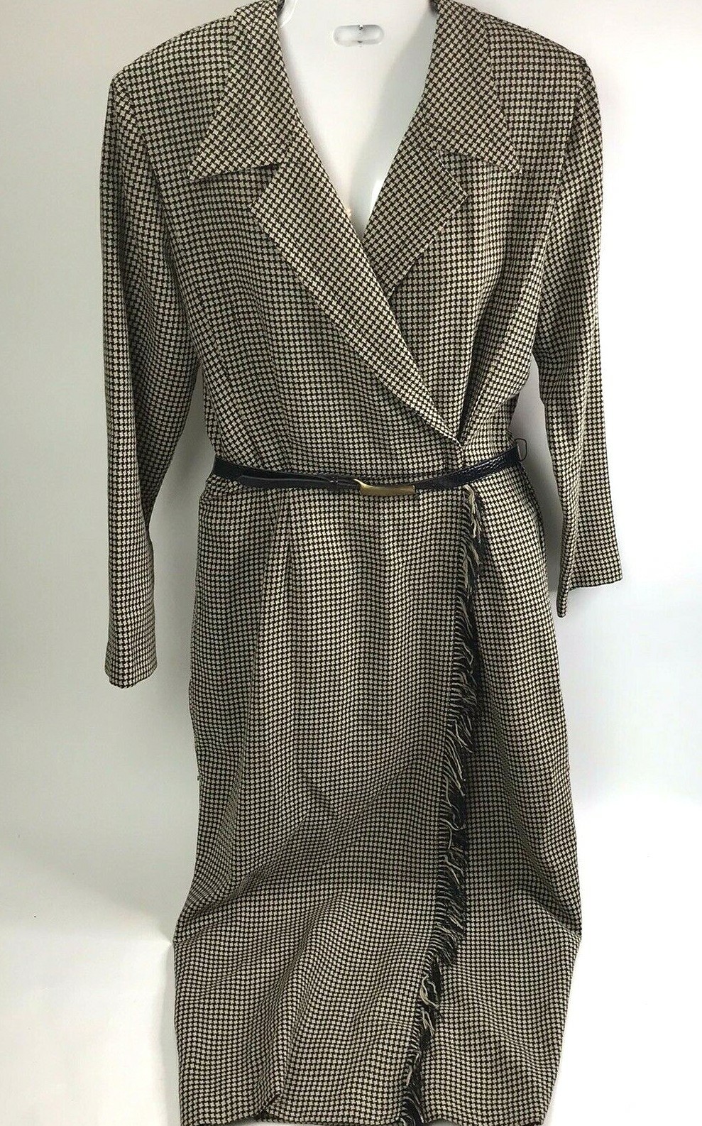 Vintage Dress EXPO Mod 10 MCM Plaid Houndstooth Checked Wrap fringe belted