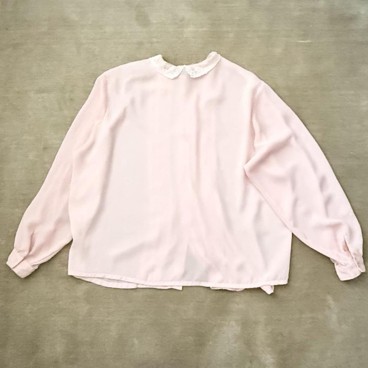 Epitome’ Vintage Pink Lace Trim Pleated Front Plus Size Blouse 1980s