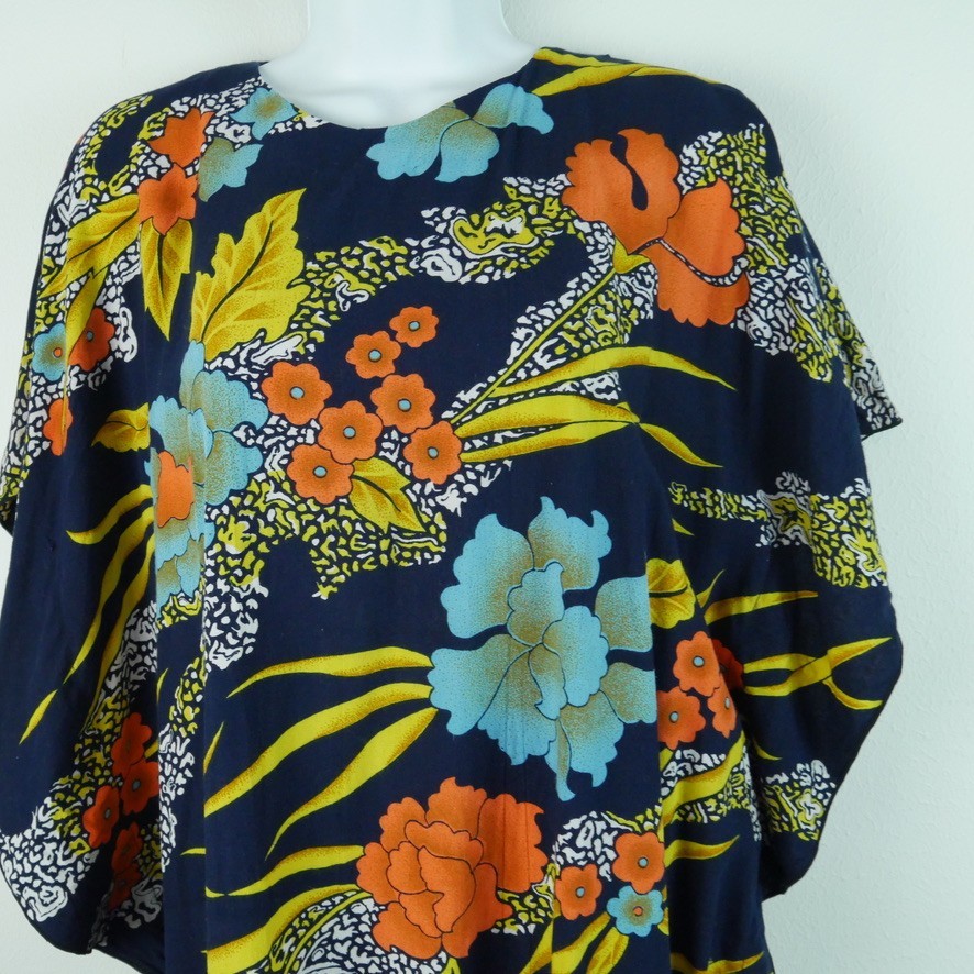 Vintage Batik Kaftan Beach Cover Resort Dress Tropical Floral Vacation One Size