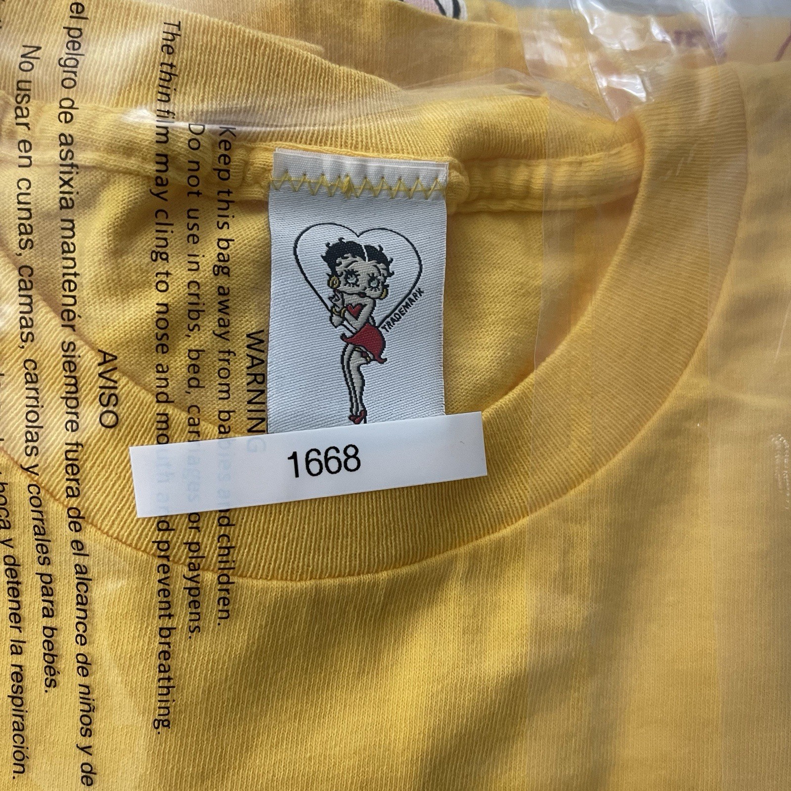 Vintage 1999 Betty Boop Betty Brand Graphic T-Shirt Yellow Medium 90s Y2K Cotton