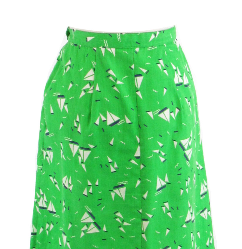 Green white sail boat print cotton MAGIC SPORTSWEAR INC. vintage skirt XS