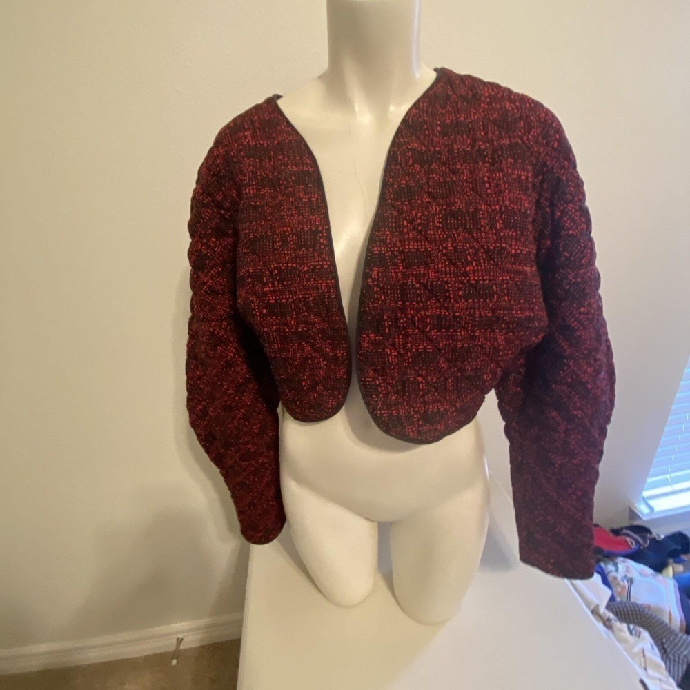 Vtg 80s Cristina Jan Barboglio DOLMAN Red QUILTED Bolero Open Jacket USA S M