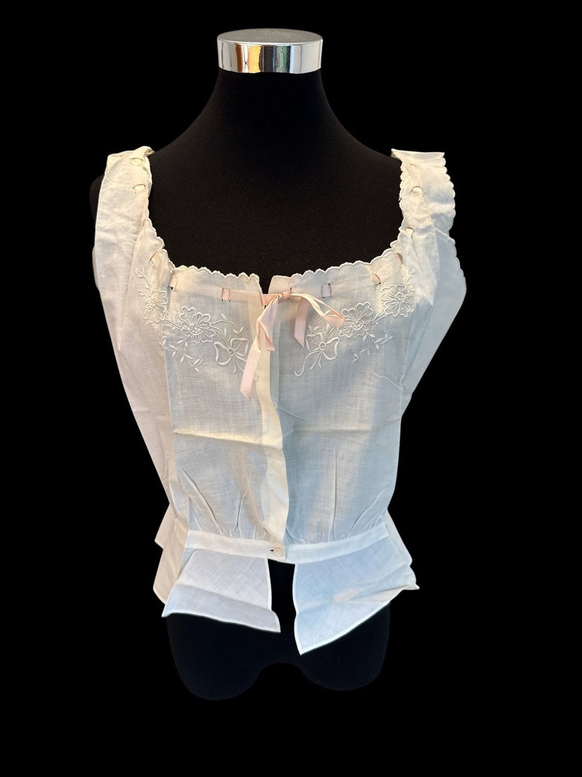 Antique French Embroidered Camisole Scalloped Edges Peplum S