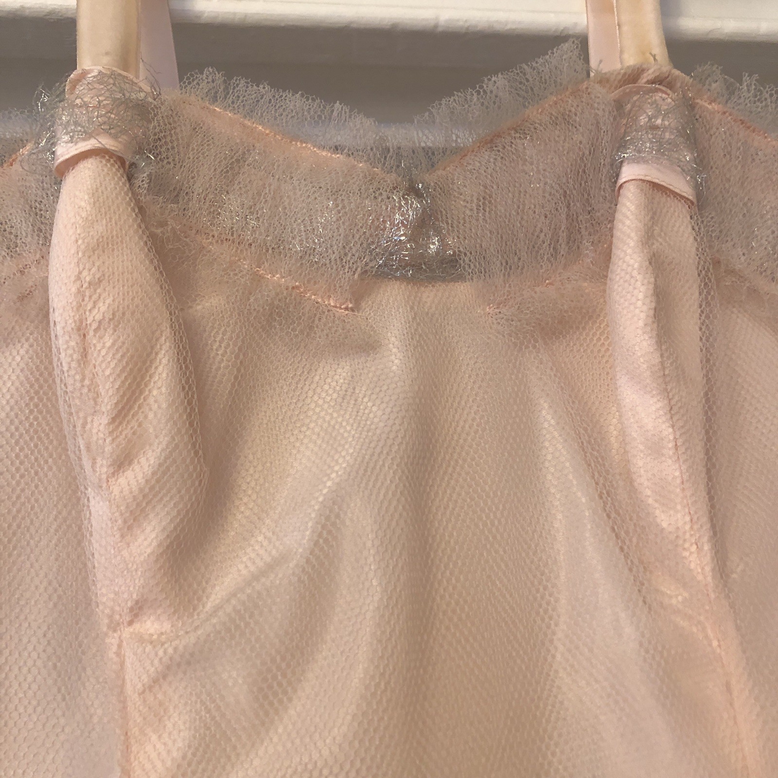 Vintage 50s Prom Party Dress XS Pink Acetate Tulle Net Overlay Sweetheart Read