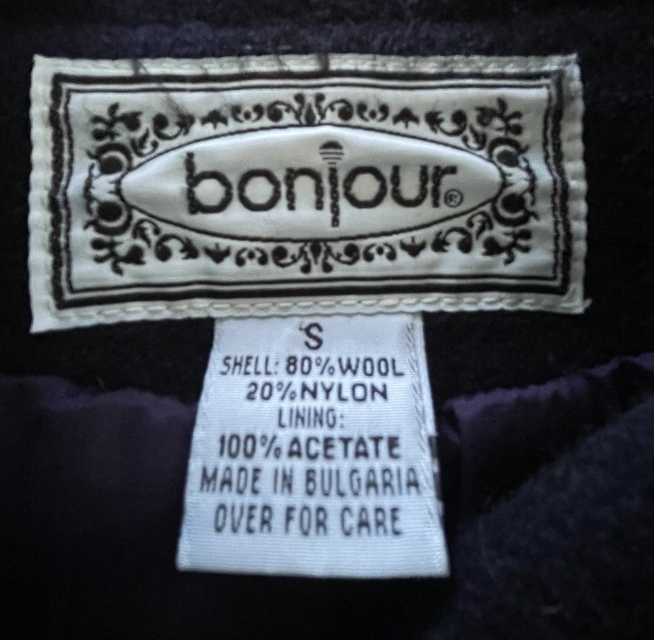 Vintage Bonjour Women’s Size Small Navy Blue Wool Lined Double Breasted Peacoat