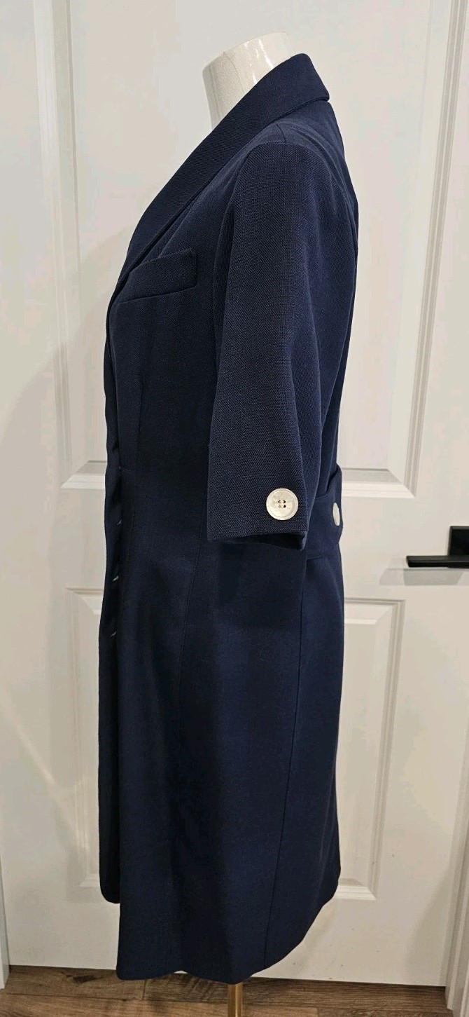 Vintage Lined Navy Pretaporte Coat Dress w/White Mother of Pearl Buttons Sz 6