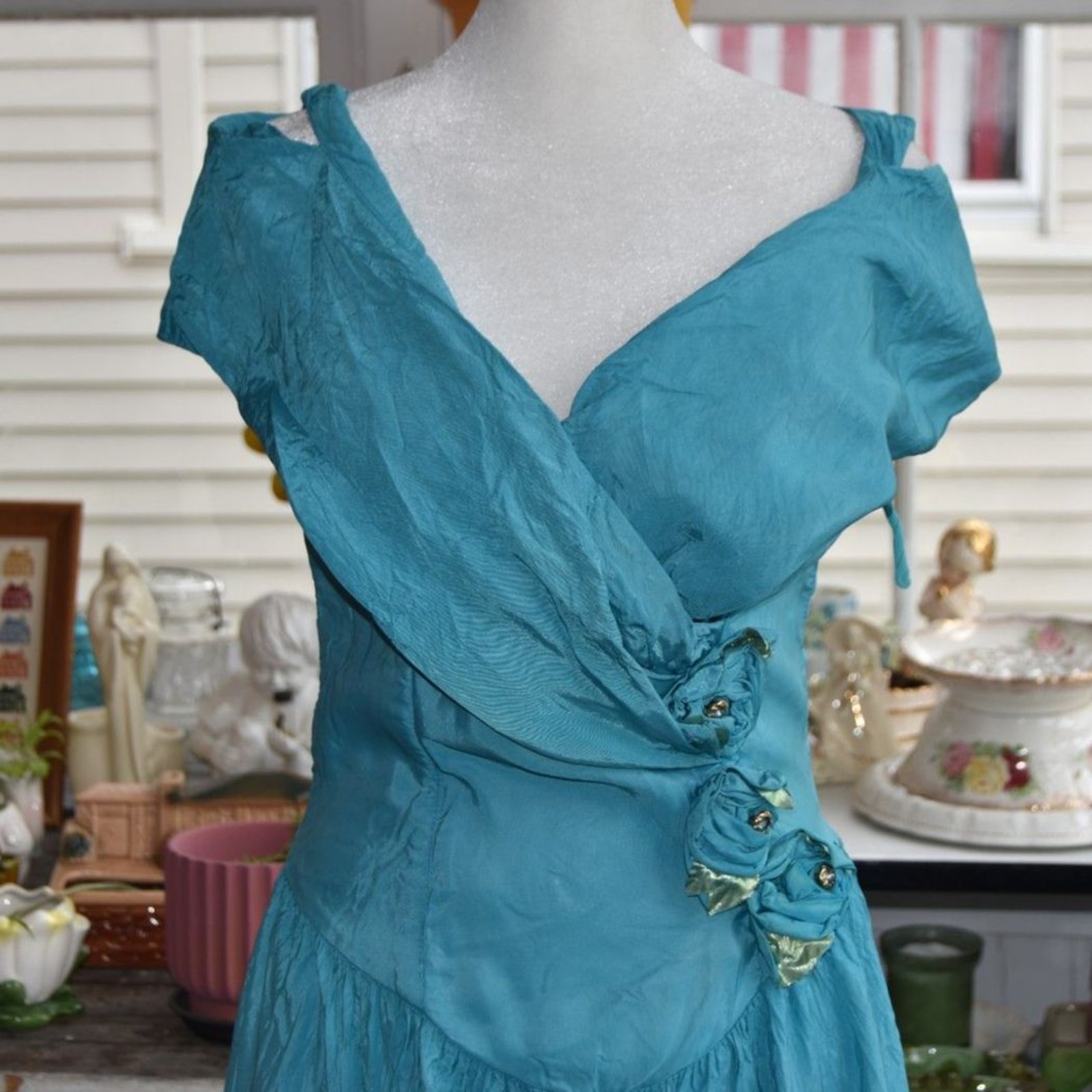 Vintage Dance-Allure Alfred Angelo Turquoise Party Dress ILGWU Made USA Small