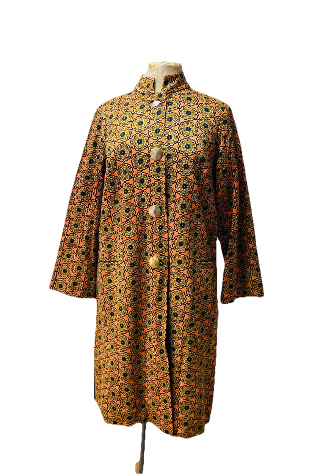 1960s Cocktail Coat Jacket Mandarin Collar Tapestry Print Couture Runway M/L