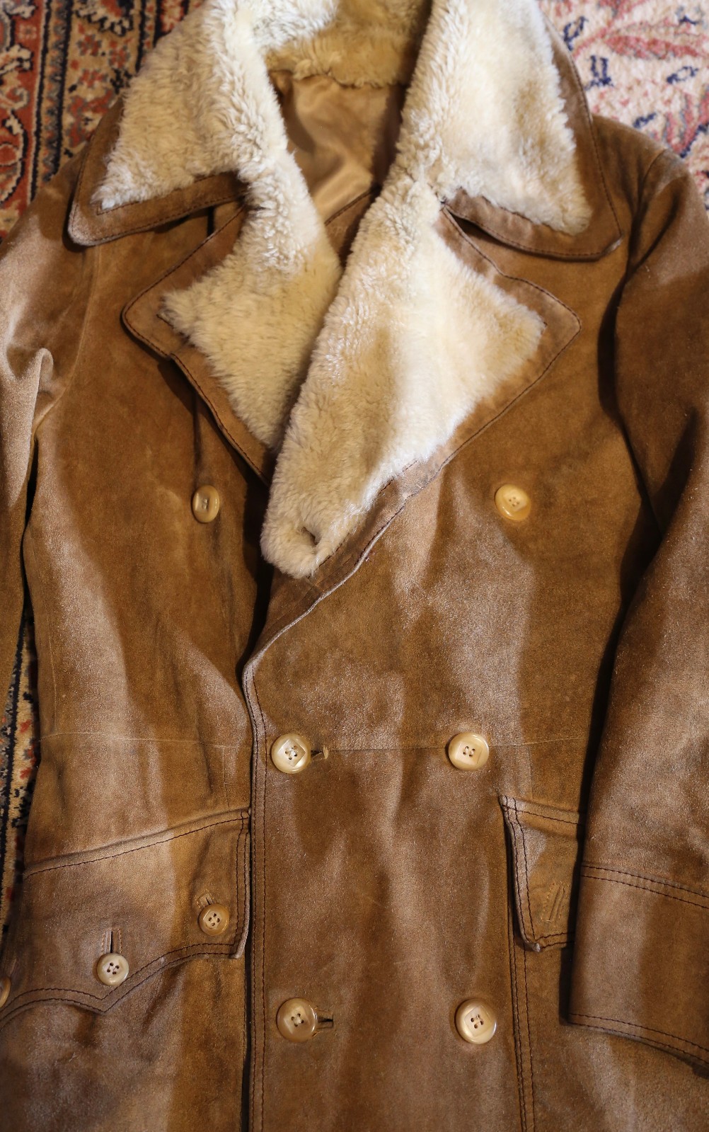 Vintage 1969 Suede Coat Mens Mid Century Mod Style with Rayon Fur