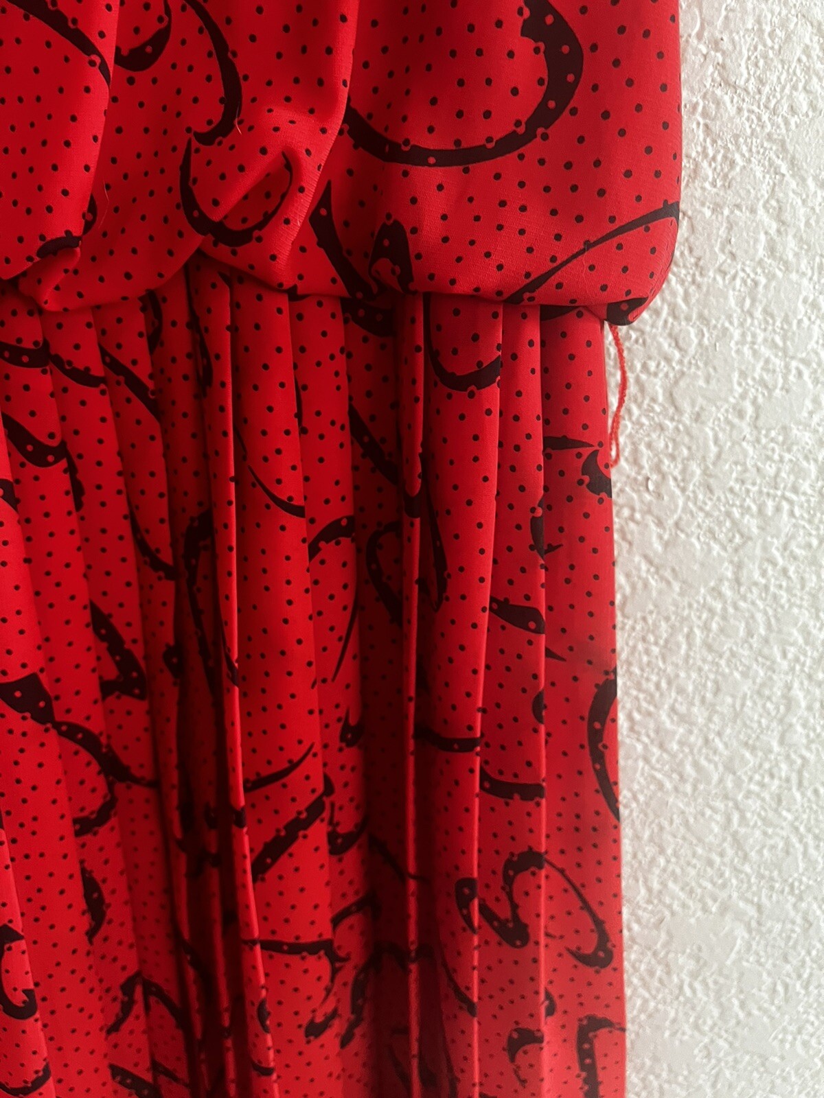 Vintage 70’s Diamond Run Women’s 100% Polyester Red Drop Waist Dress- Black/Red