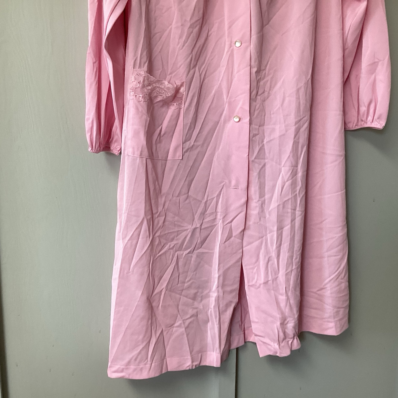 Vintage 70’s Pink Night Gown Ruffle Button Sissy Large Button Down Long Sleeve