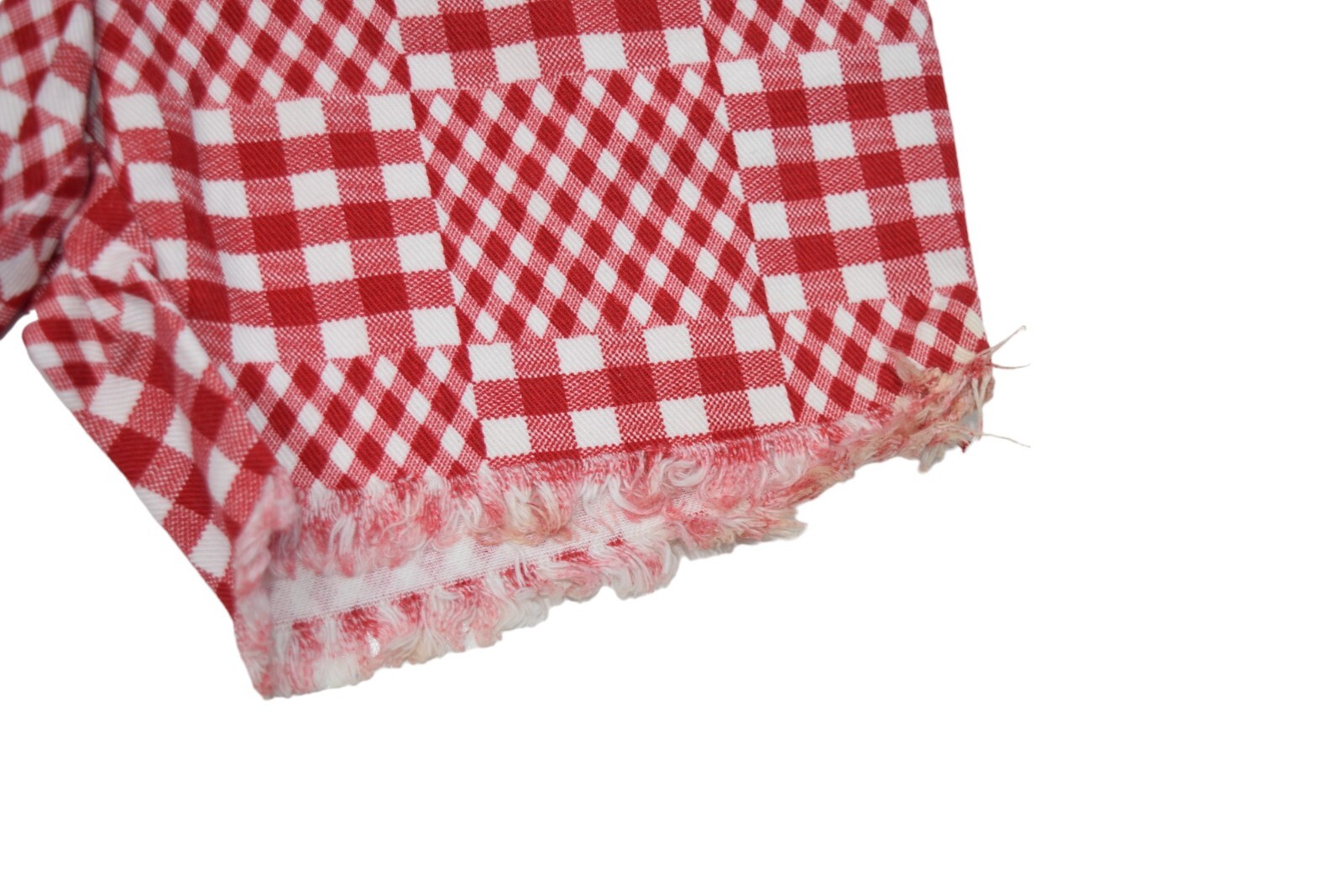 Vintage Plaid Shorts Womens 24 Picnic Patchwork Red Cut Off Fringe Pinup 70s
