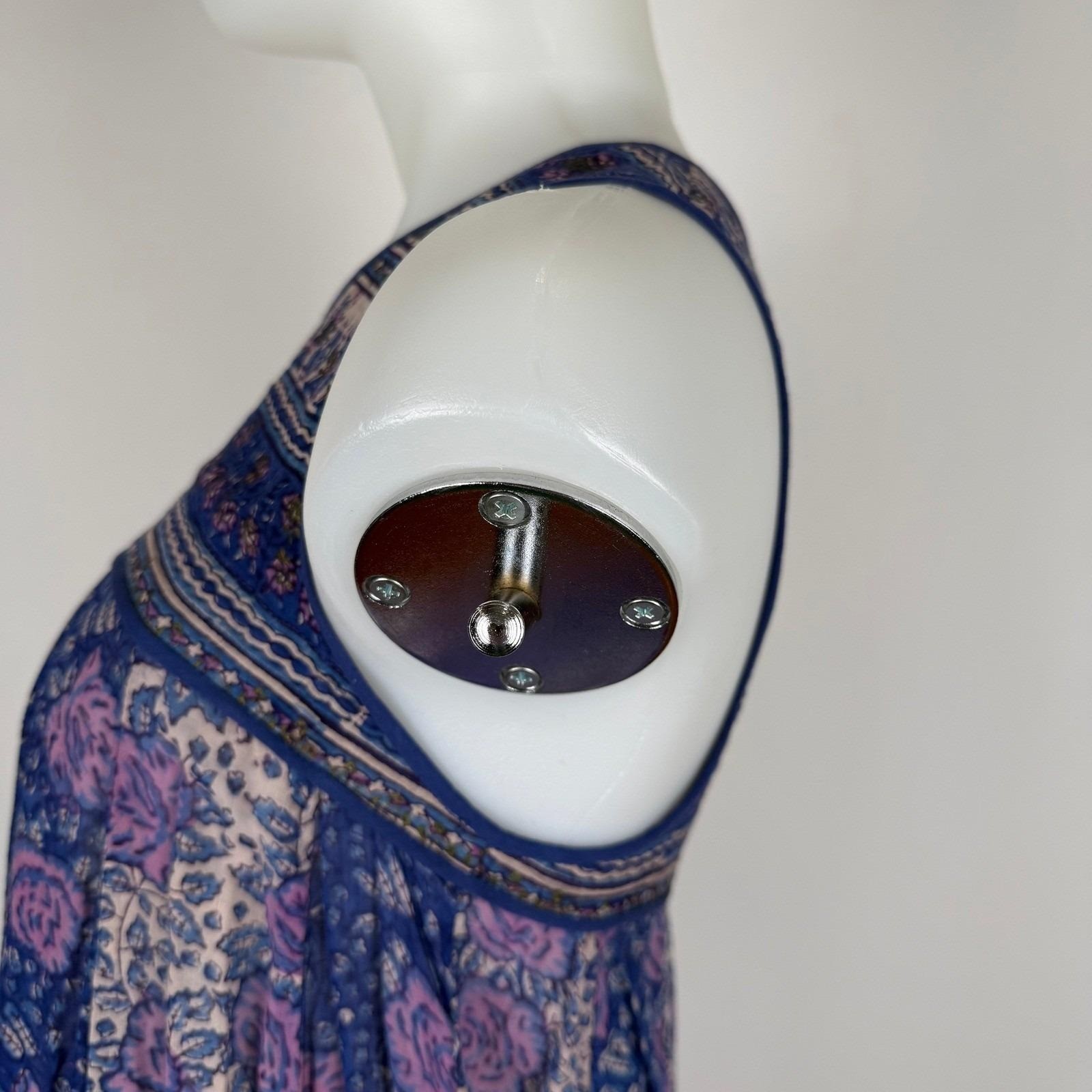 Vintage 70s Phool Indian Block Print Bib Midi Sleeveless Hippie Boho Cotton XS